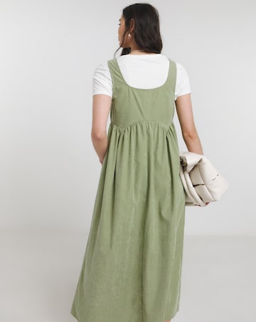 Khaki Apron Midi Dress With Pockets