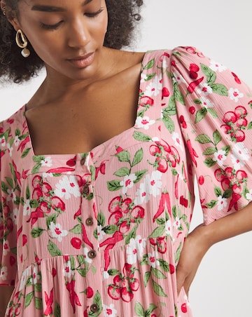 Simply Be Pink Print Crinkle Button Through Maxi Dress