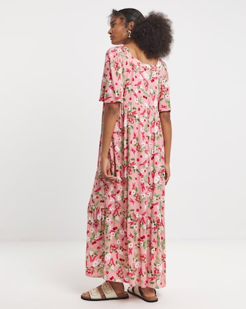 Simply Be Pink Print Crinkle Button Through Maxi Dress