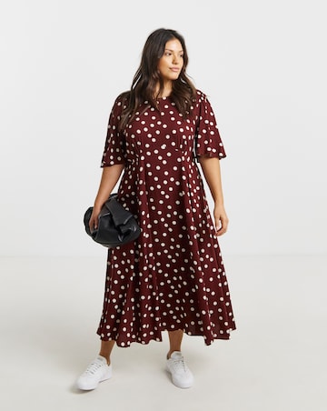 Simply Be Chocolate Spot Print Viscose Midi Dress