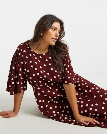 Simply Be Chocolate Spot Print Viscose Midi Dress