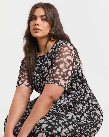 Simply Be Mono Print Mesh Midi Dress