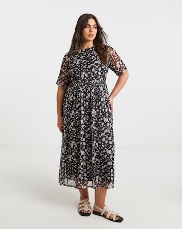 Simply Be Mono Print Mesh Midi Dress