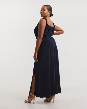 Navy Cowl Back Maxi Bridesmaid Dress With Side Split