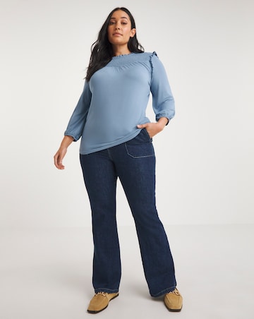 Shirred Ruffle Stretch Jersey Top