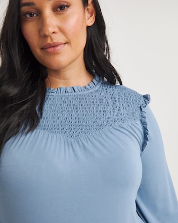 Shirred Ruffle Stretch Jersey Top