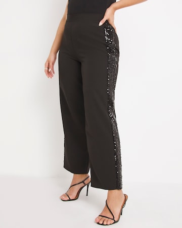 Black Sequin Side Panel Wide Leg Trouser