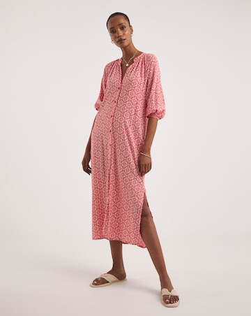 Kaftan Button Through Shirt Dress With Side Slits