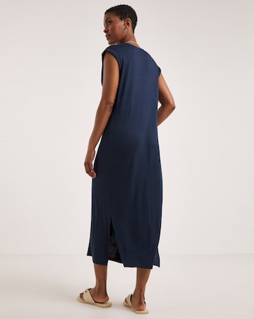 Viscose Elastane Midi T-Shirt Dress With Zip V-Neck