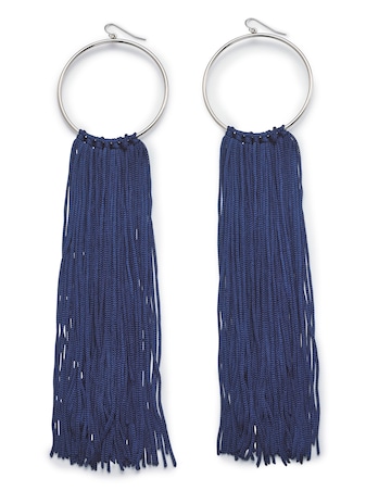 Navy Tassel Hoops