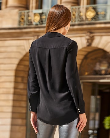 Sosandar Black Premium Embellished Collar Shirt
