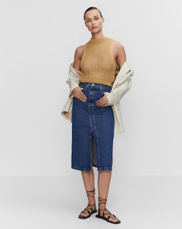 Mango Split Front Denim Midi Skirt
