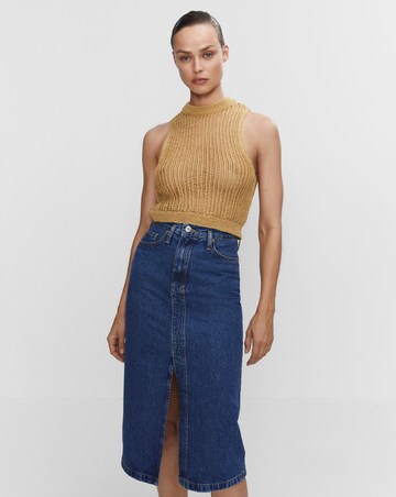 Mango Split Front Denim Midi Skirt