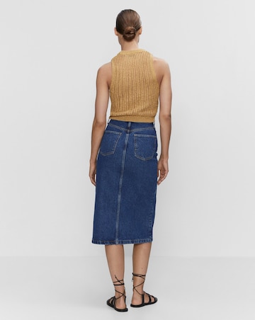Mango Split Front Denim Midi Skirt