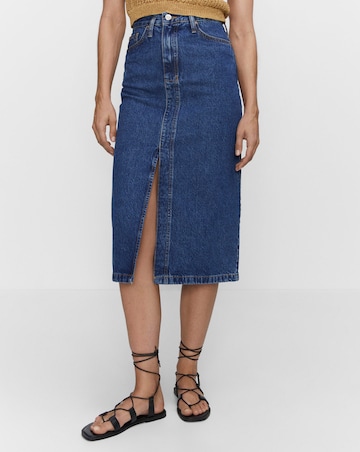 Mango Split Front Denim Midi Skirt
