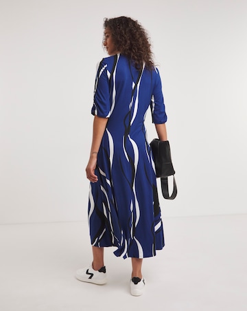 Soft Touch Jersey Rouched Zip Front Midi Dress