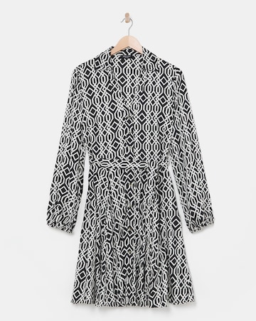 Long Sleeve Belted Swing Shirt Dress