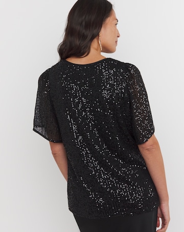 Black Sequin Angel Sleeve Top