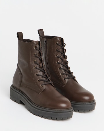 Serena Leather Chunky Lace Up Boots - Extra Wide Fit (EEE)