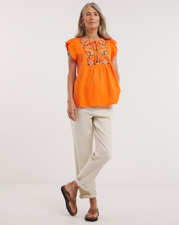 Embroidered Yolk Frill Sleeve Top