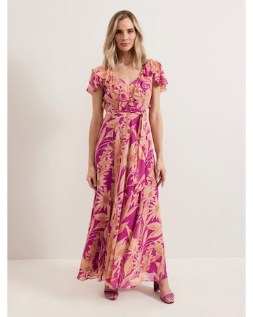 Phase Eight Dinara Printed Frill Detail Maxi Dress