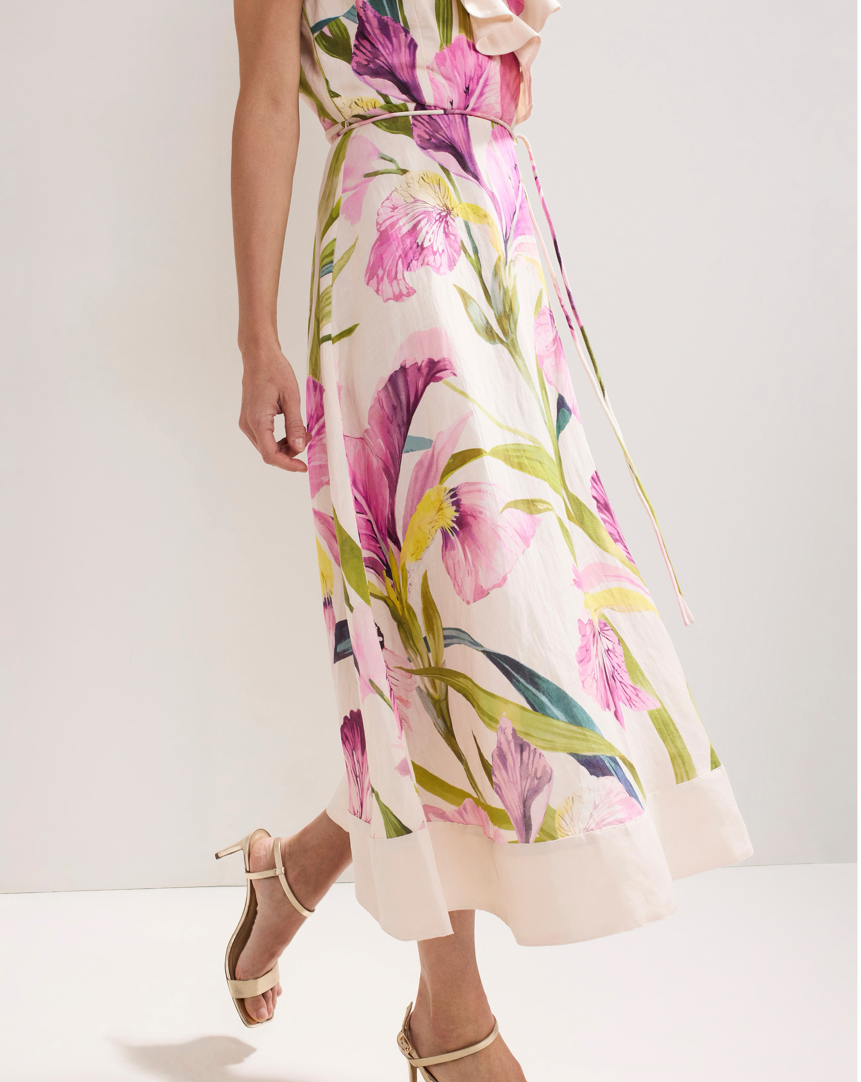 Phase Eight Matilda Floral Linen Ruffle Midi Dress | Crazy