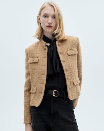 Mango Tweed Jacket with Stand Up Collar