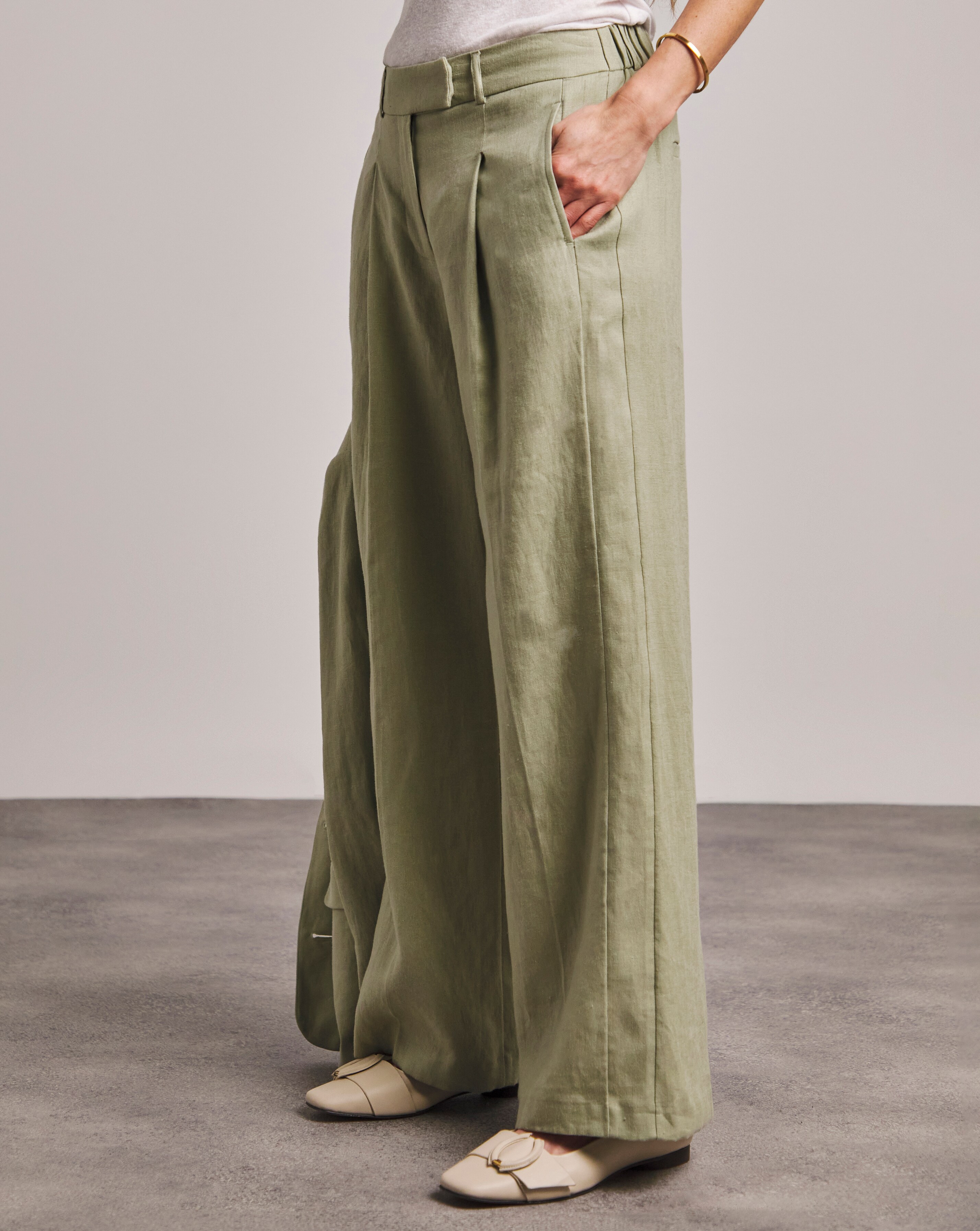 【THE MOZZ】[Premium] Nuve Linen Wide Pants Buy White N. Premium Wide Leg Trousers with Linen from the