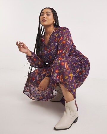 Joe Browns Purple Winter Forest Fruit Midi Chiffon Dress