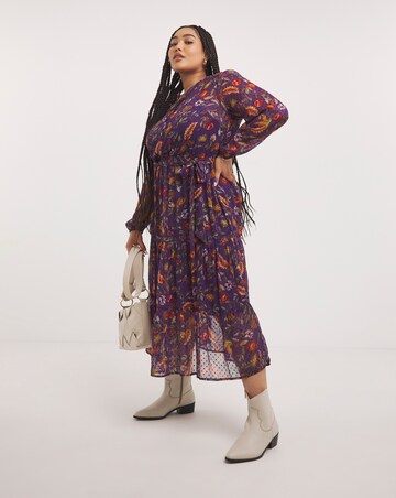 Joe Browns Purple Winter Forest Fruit Midi Chiffon Dress
