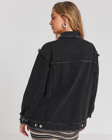 Black Frayed Hem Denim Jacket