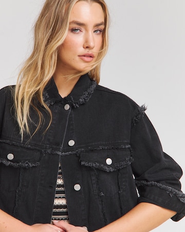 Black Frayed Hem Denim Jacket